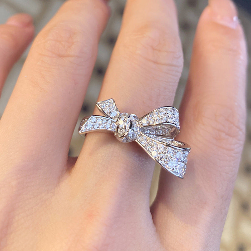 Full Diamond Bow Ring (Sweet-Cool Luxury Girl Style)