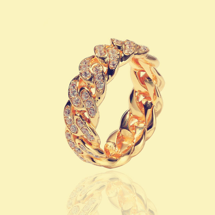 Chain Pattern Segmented Diamond Ring (Cool Luxury Street Style)