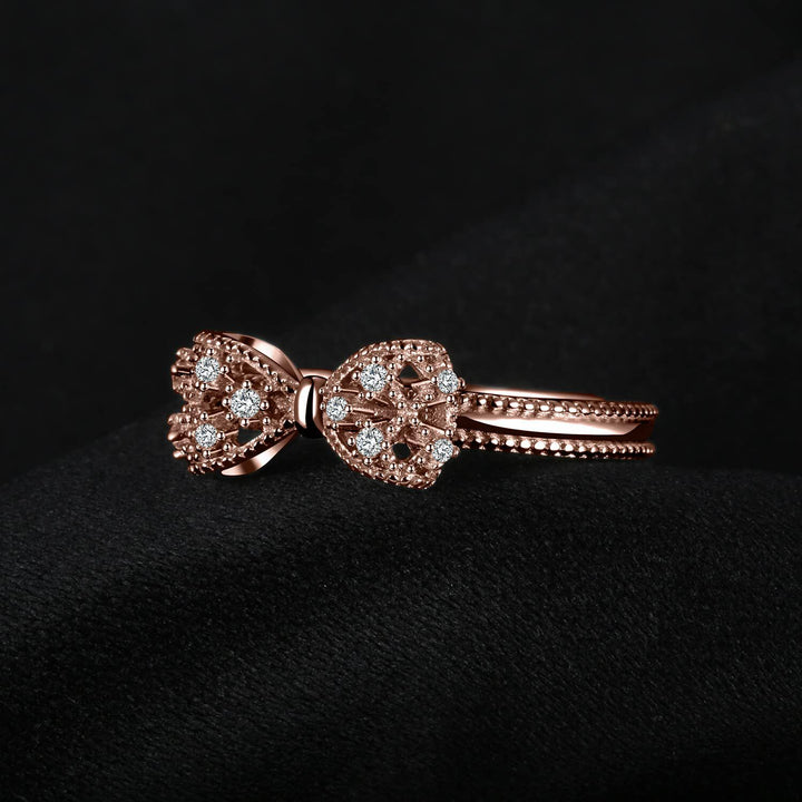 Hollow Bowknot Diamond-Inlaid S925 Silver Ring (Women's Sweet Luxury Style)