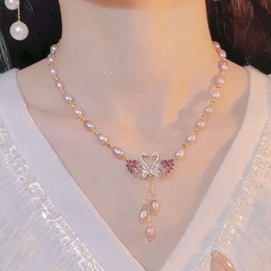 Long Sweater Chain Swan Pearl Necklace for Women