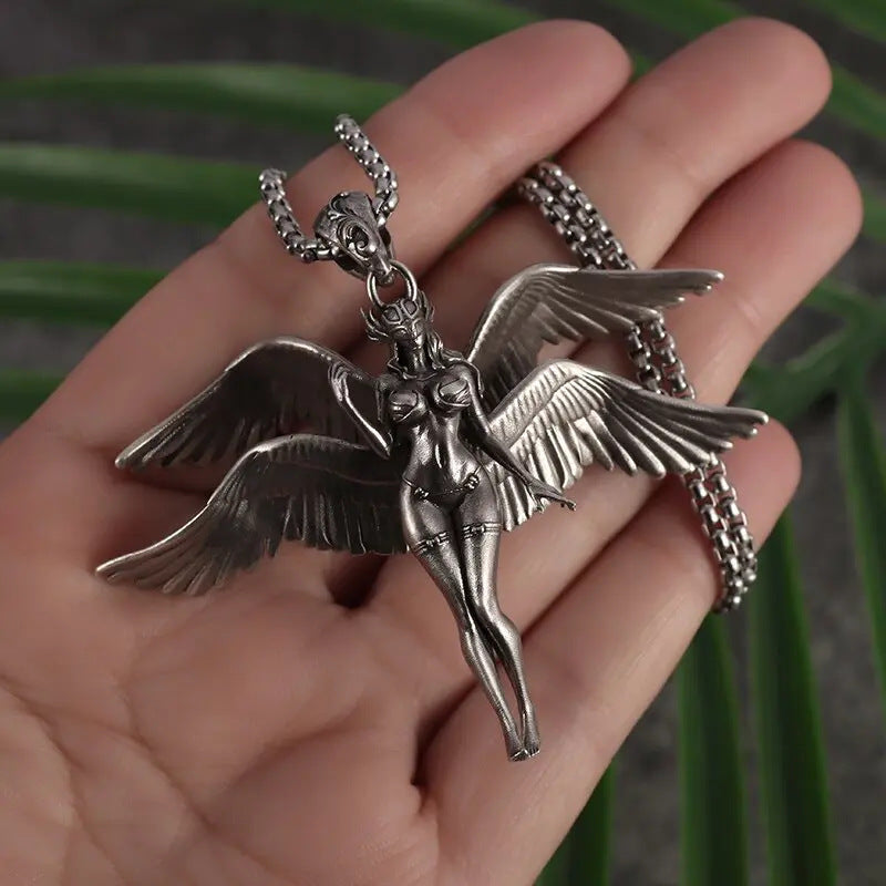 Vintage Four-Wing Angel Pendant Necklace
