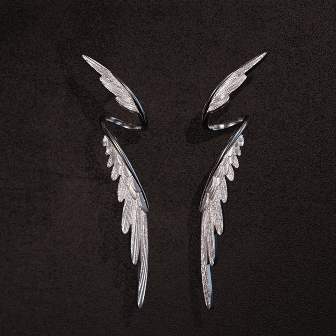 S925 Silver Angel Wing Long Drop Earrings