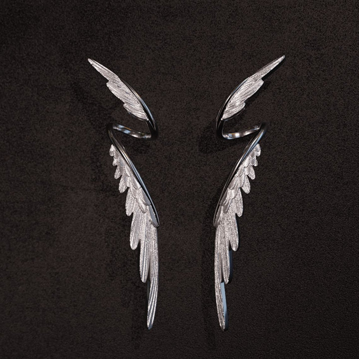 S925 Silver Angel Wing Long Drop Earrings