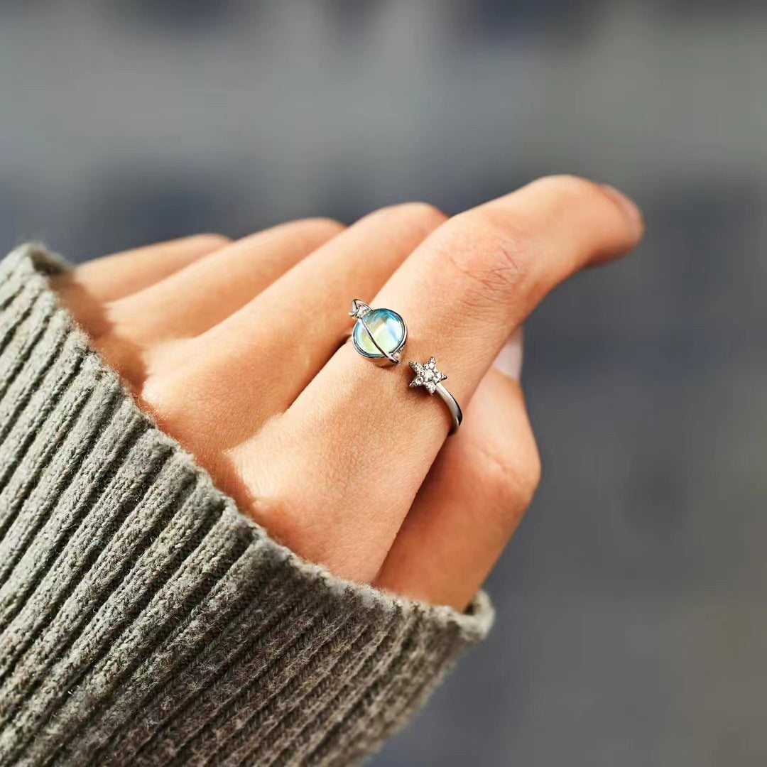 S925 Silver Rotatable Planet Open Ring