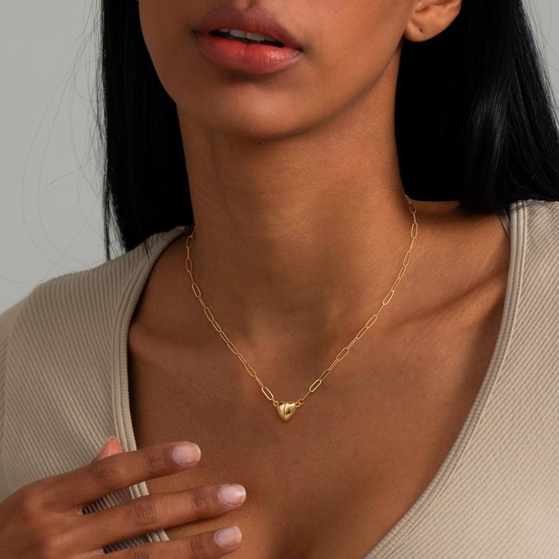 18K Gold Heart Magnetic Pendant Chain Necklace for Women