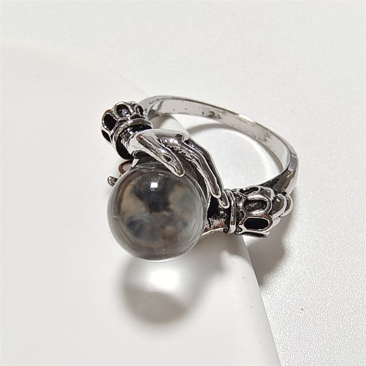 Retro Magic Crystal Ball Ring for Women with Natural Black Clear Gemstones