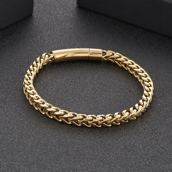 Trendy Hip-Hop Titanium Steel Round Dragon Bone Chain Bracelet