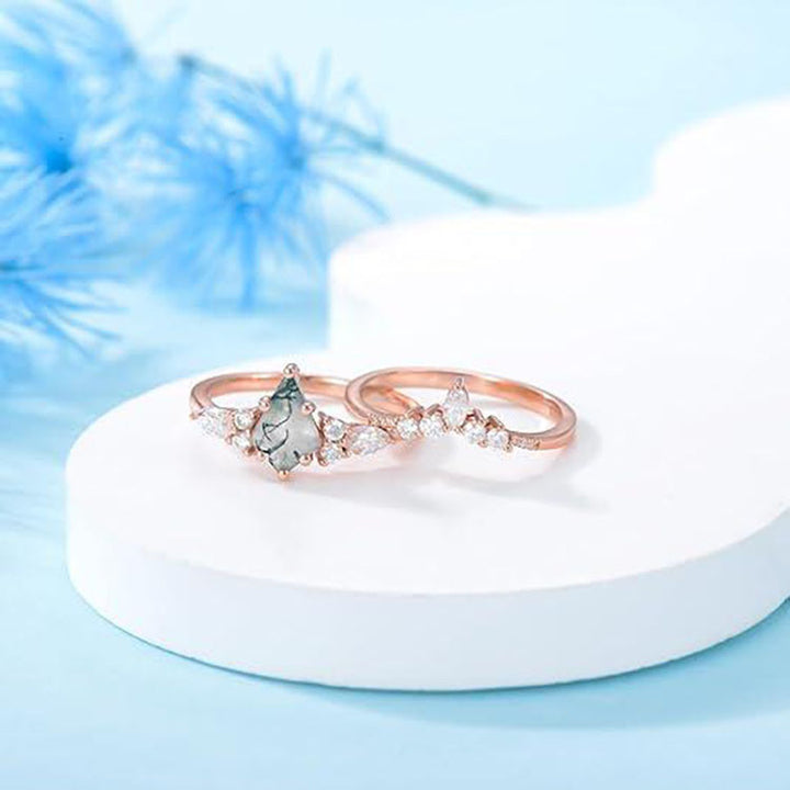 Natural Moss Agate Rhombus-Shaped Wedding Ring for Women