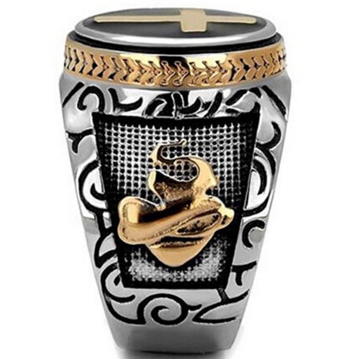 Two-Tone Vintage Praying Hands Cross Ring for Men