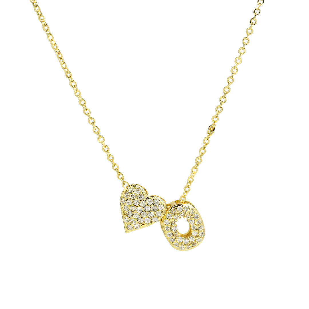 Diamond-Embedded Bubble Heart 26-Letter Name Pendant Necklace