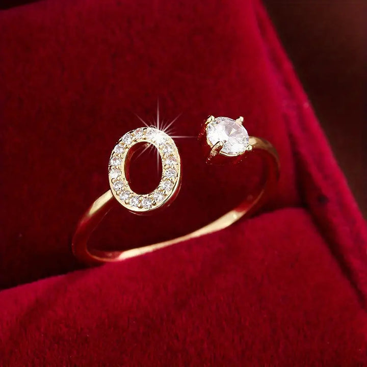 Full Zircon Letter Open Ring CNC-Set Titanium Steel Vacuum Plated