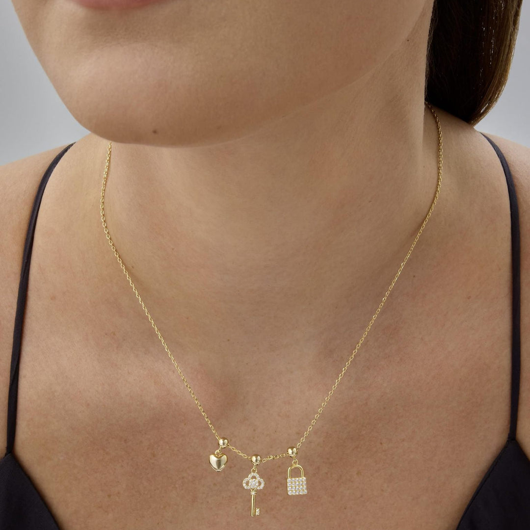 Slidable Triple Charms Beaded Collarbone Necklace, 8 Themed DIY Pendant Sets, Gold & Silver Two Tones Available