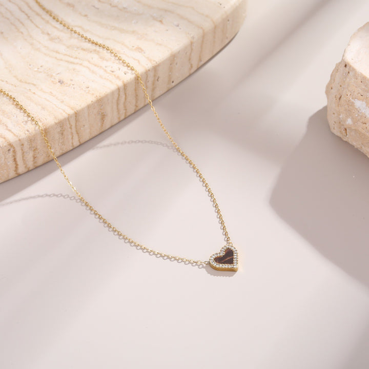 White Shell & Diamond Heart Pendant Necklace & Bracelet Set (Elegant Daily Jewelry Set)