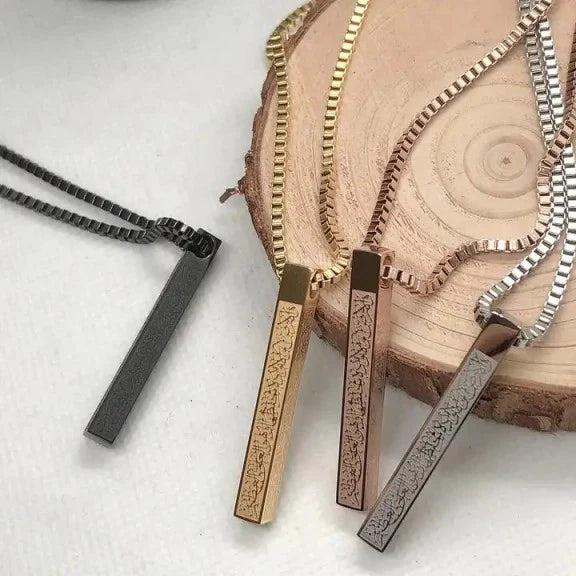 Multi-Color Square Plaque Micro-Carving Necklace