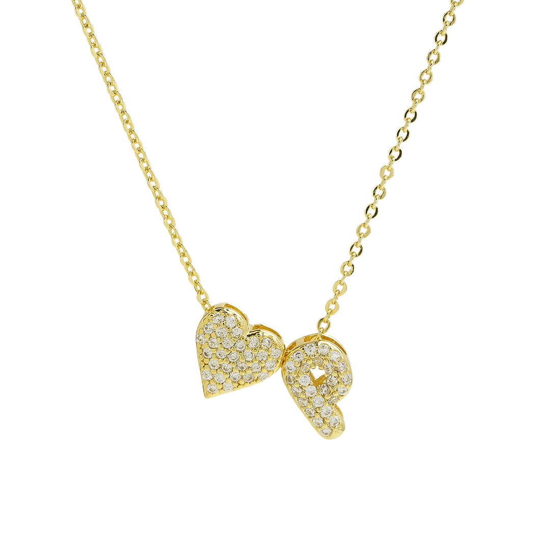 Diamond-Embedded Bubble Heart 26-Letter Name Pendant Necklace