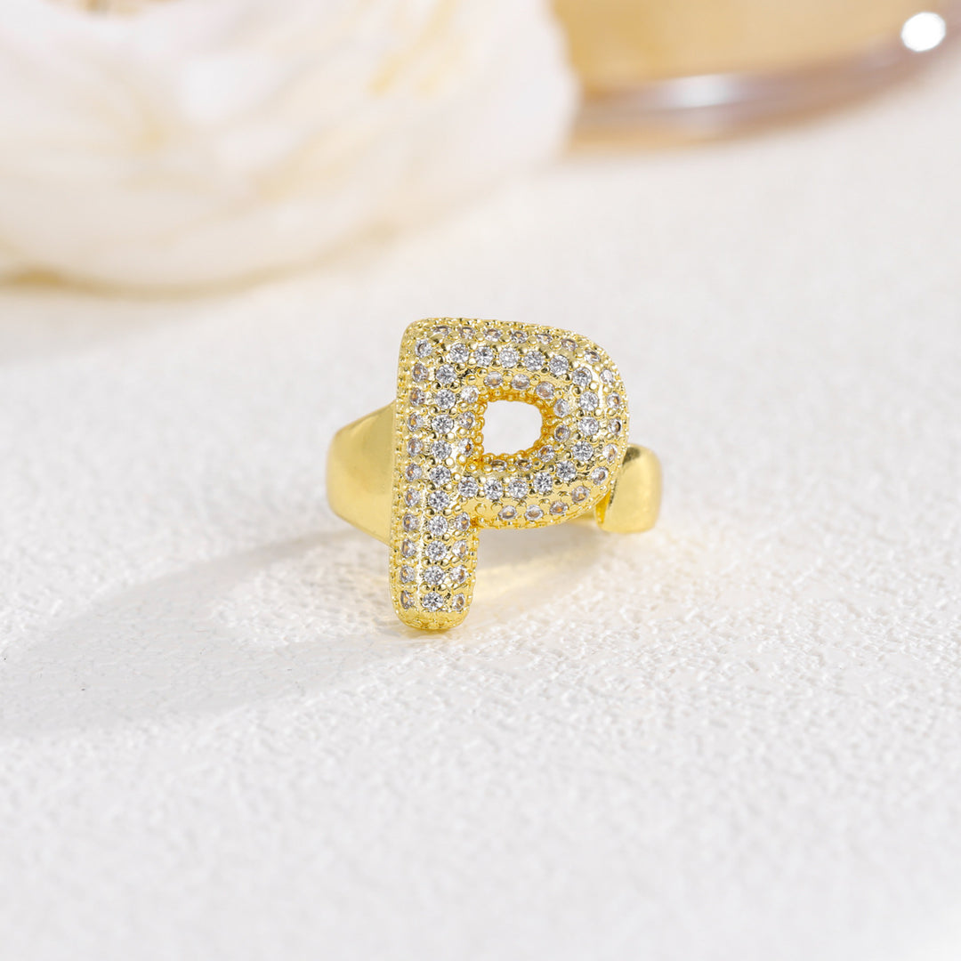 Bubble Letter Full-diamond Open Ring