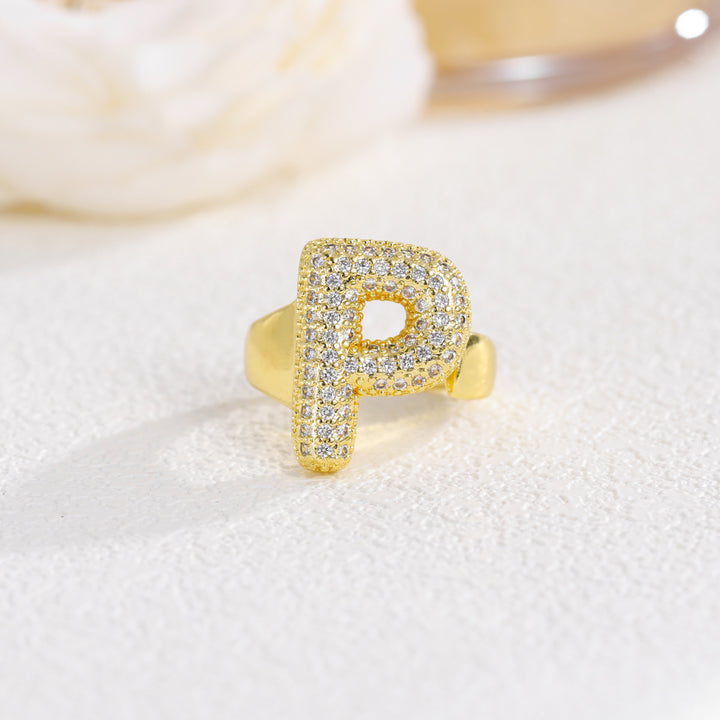 Bubble Letter Full-diamond Open Ring