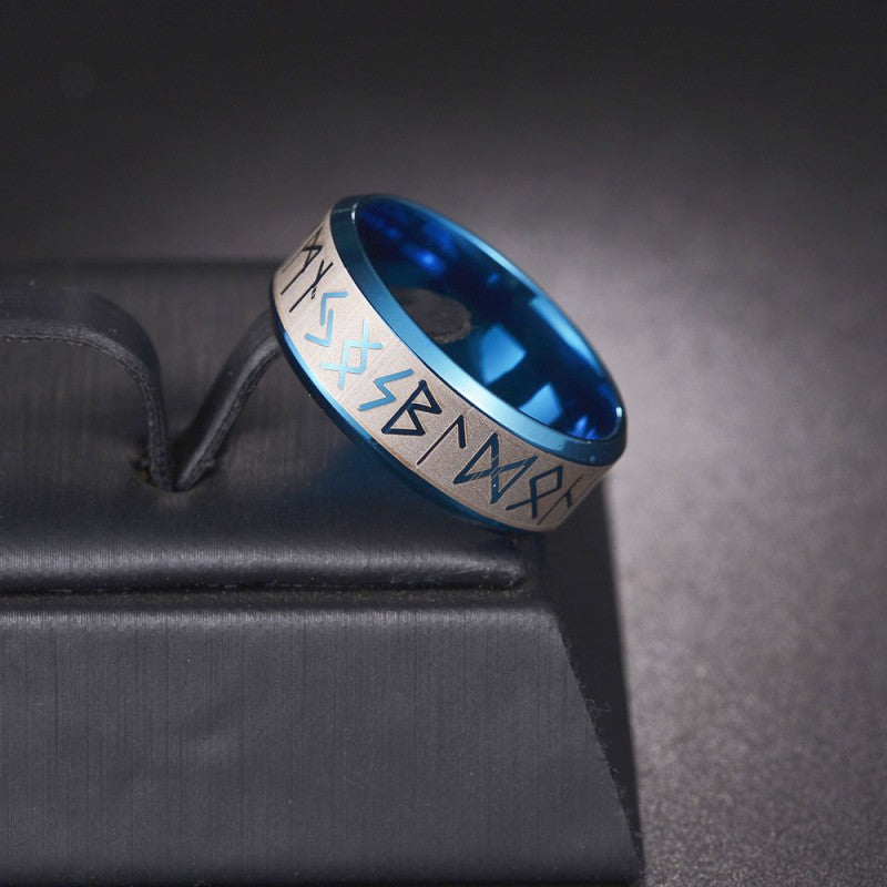 Viking Rune Two-Tone Matte Ring, S925 Silver Minimalist Unisex Couple Band, 4 Colors Gold/Silver/Black/Blue