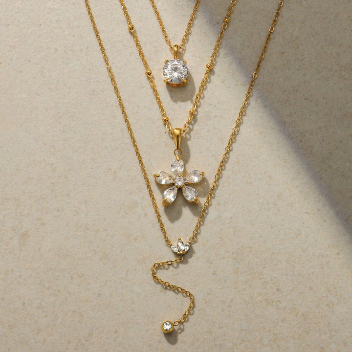Gold Plated Geometric Diamond Necklace Set (Light Luxury Niche Multi-Style Clavicle Chain Collection)