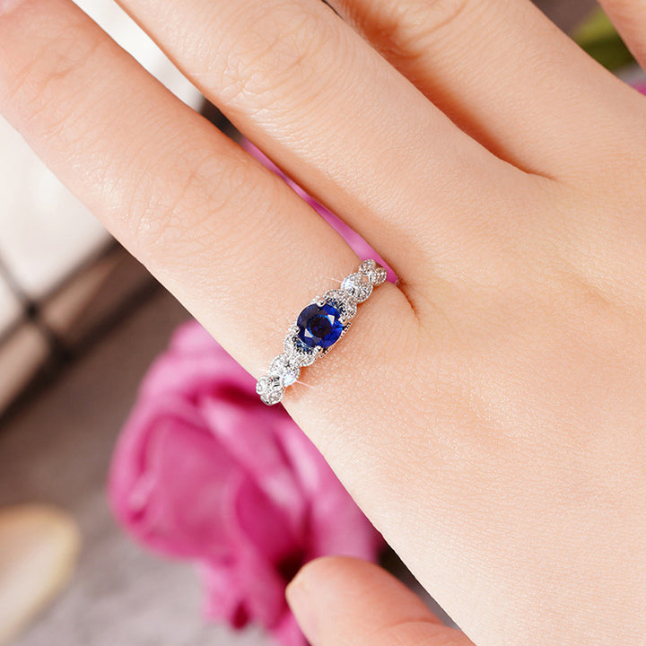 Four‑Prong Main Stone Leaf‑Shaped Pave Silver Ring, Multi‑Color Options