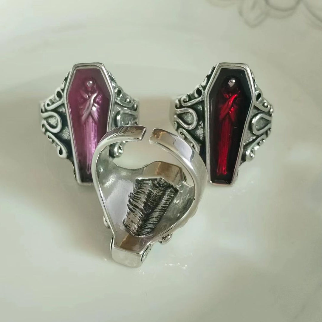 Vampire Coffin Vintage Ring (Gothic Edgy Niche Statement Band)