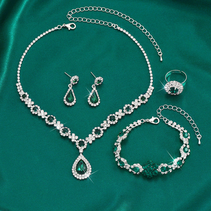 Luxury Evening Gemstone Jewelry Set (4-Piece Necklace Earrings Bracelet Ring)