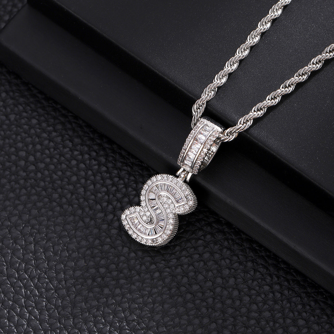 Full-Diamond Letter Cuban Link Necklace (26 Letters Optional | Gold/Silver Dual Tone)