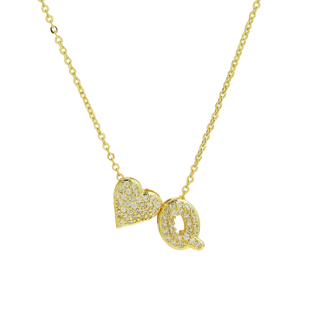 Diamond-Embedded Bubble Heart 26-Letter Name Pendant Necklace