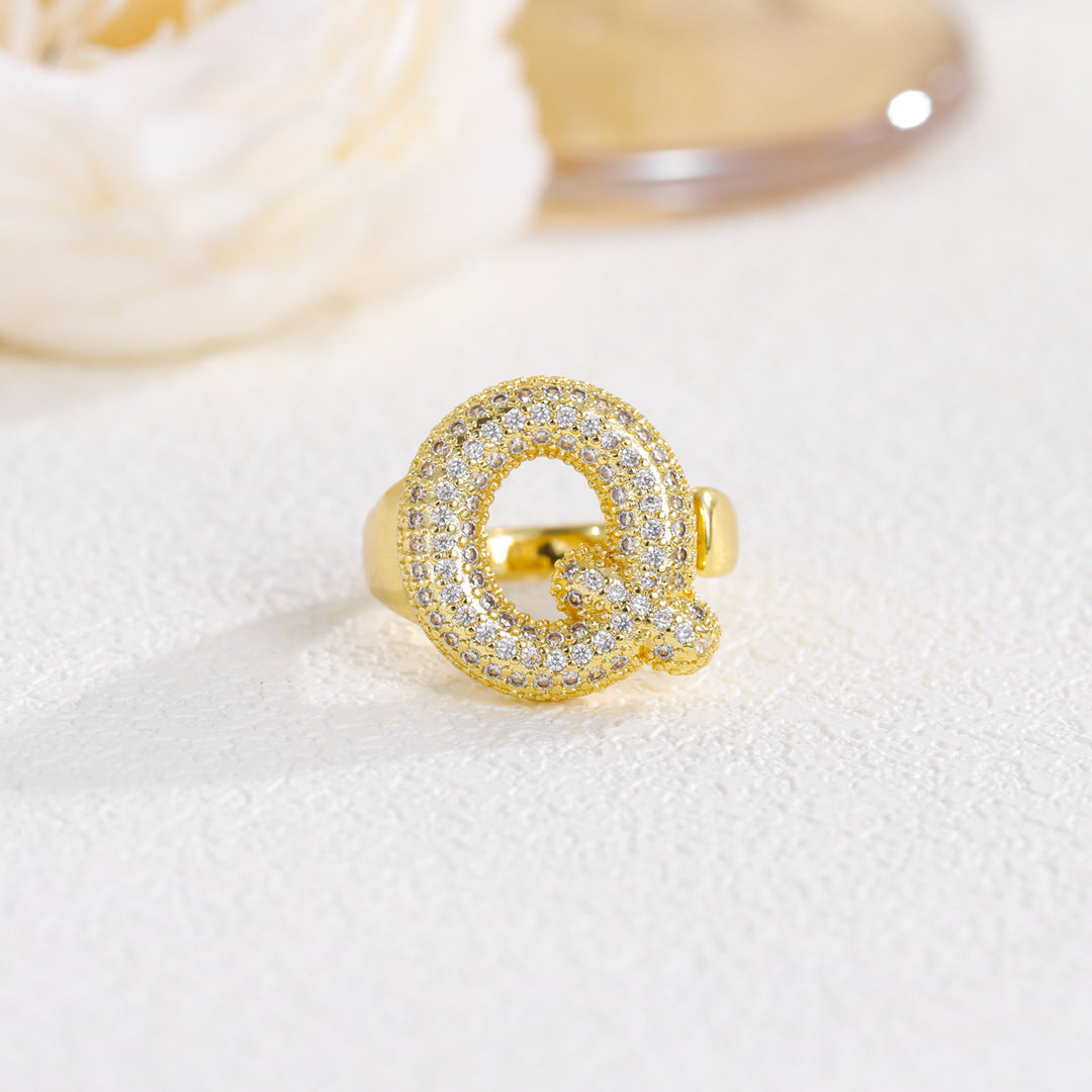 Bubble Letter Full-diamond Open Ring