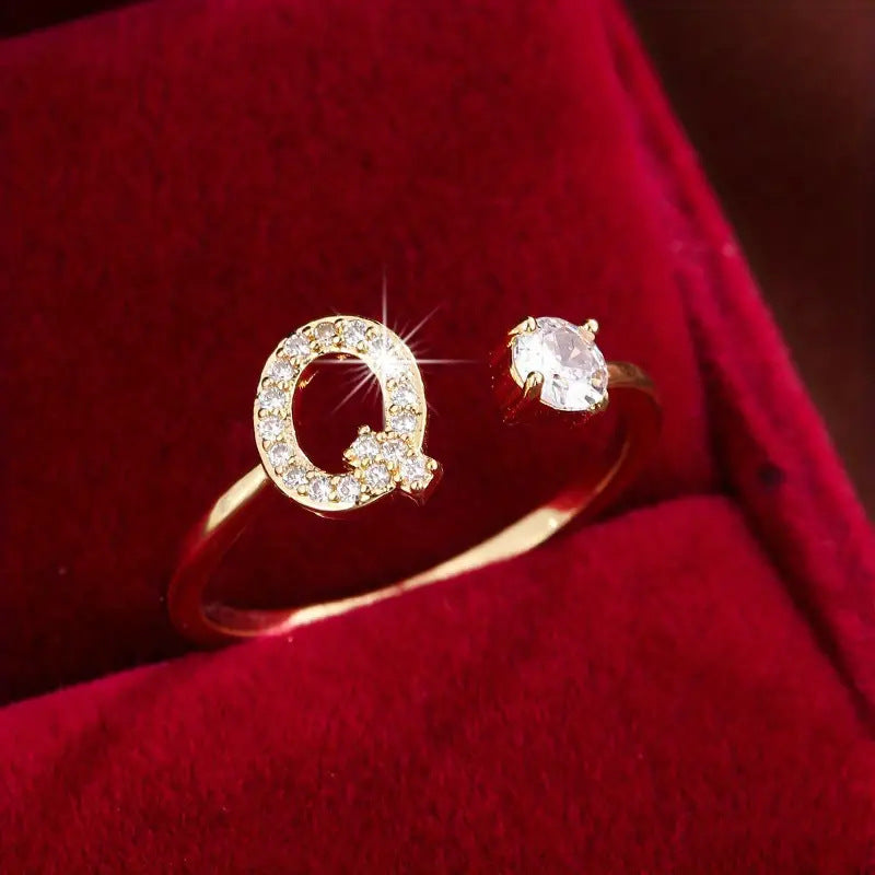 Full Zircon Letter Open Ring CNC-Set Titanium Steel Vacuum Plated