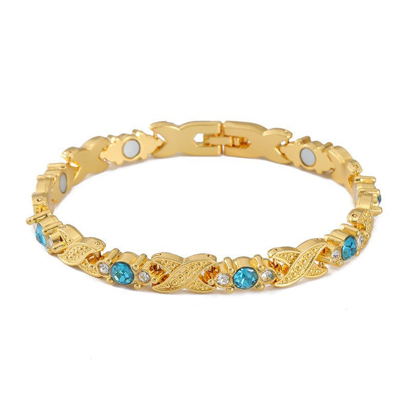 Fashion Detachable Magnetic Energy Bracelet with Zinc Alloy and Rhinestone