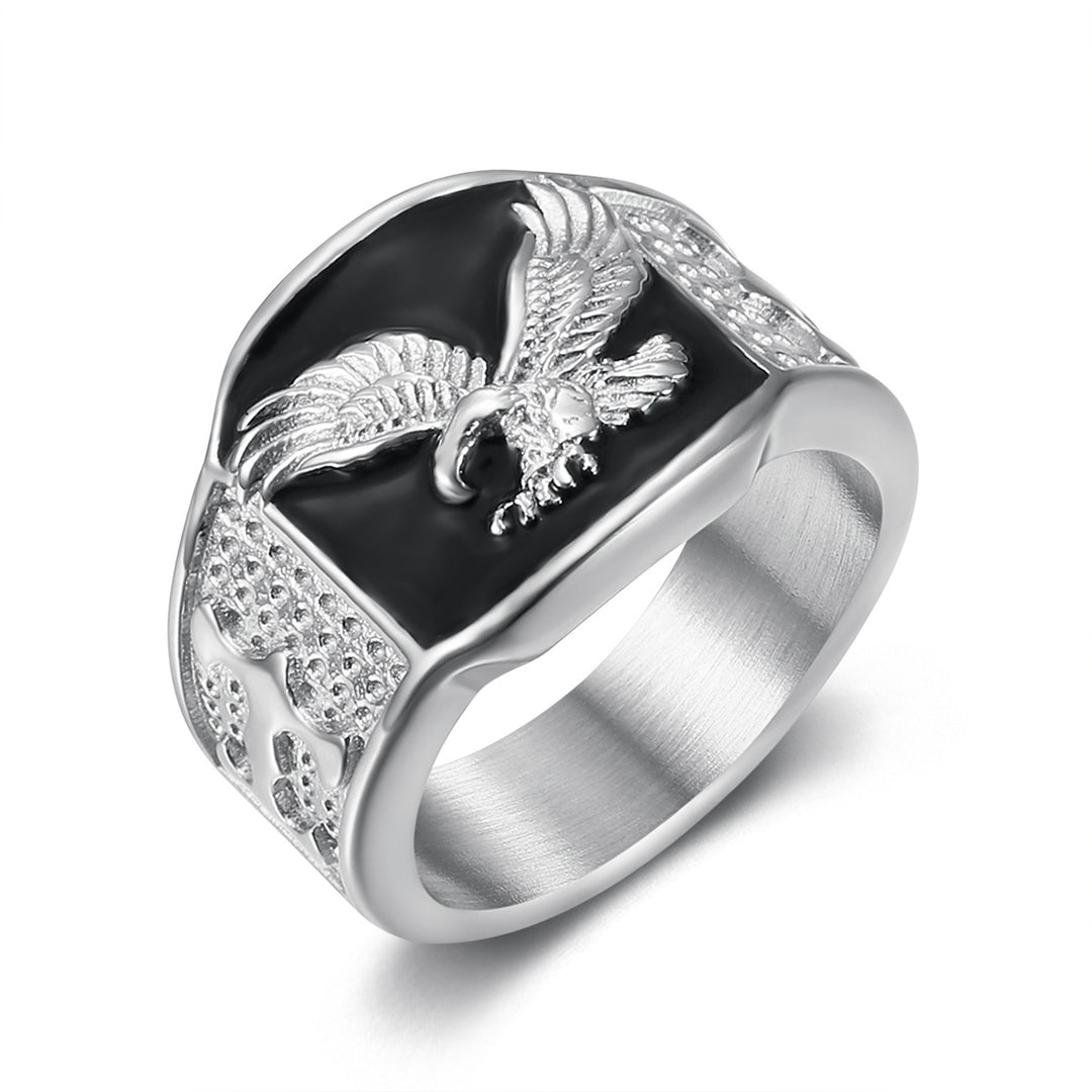 Hip-Hop 18K Gold Flying Eagle Bold Men's Ring (Black-Gold Contrast Style)