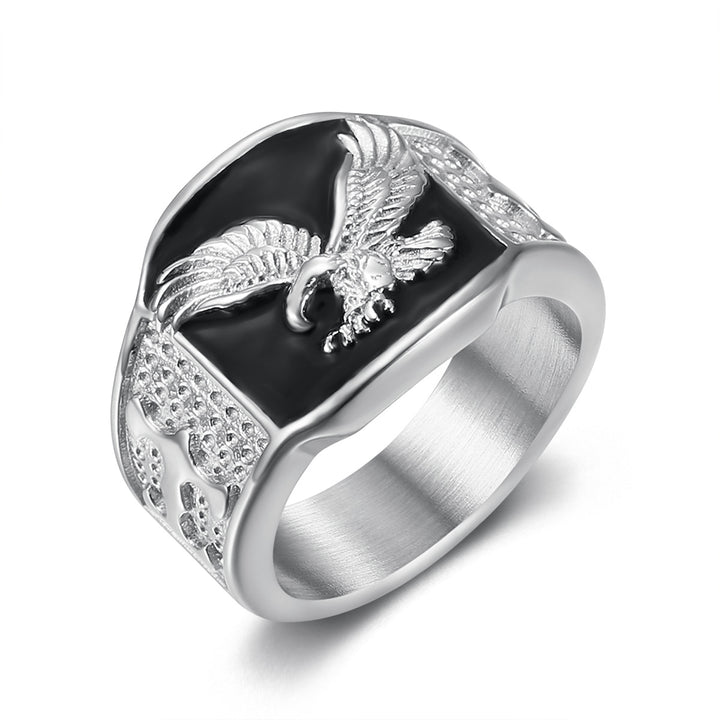 Hip-Hop 18K Gold Flying Eagle Bold Men's Ring (Black-Gold Contrast Style)