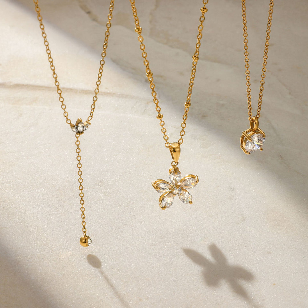 Gold Plated Geometric Diamond Necklace Set (Light Luxury Niche Multi-Style Clavicle Chain Collection)