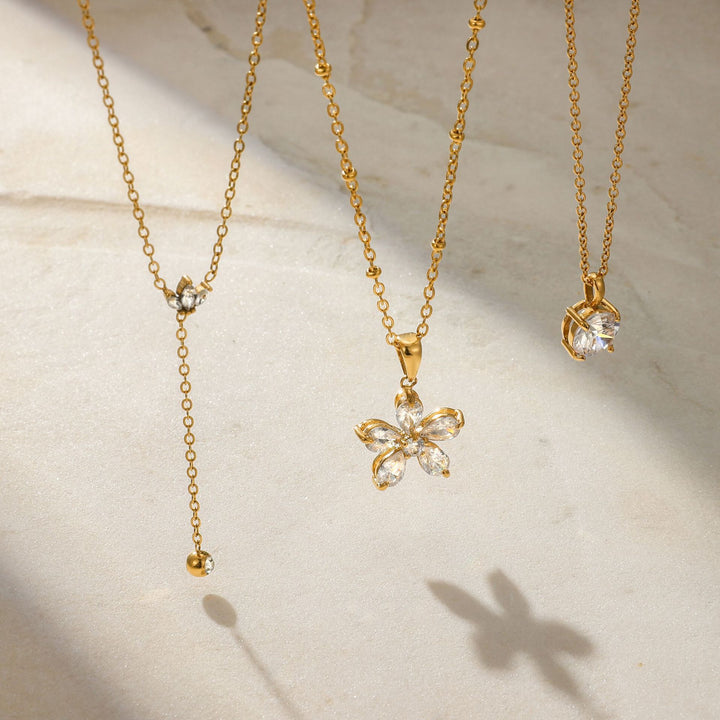 Gold Plated Geometric Diamond Necklace Set (Light Luxury Niche Multi-Style Clavicle Chain Collection)