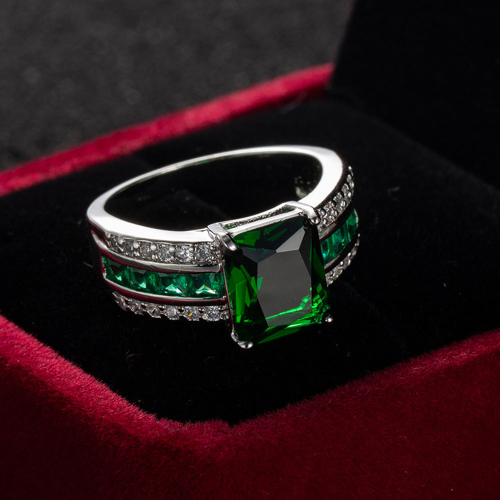 Square Cushion Gemstone Pavé Ring (Luxury Vintage Glam Band)