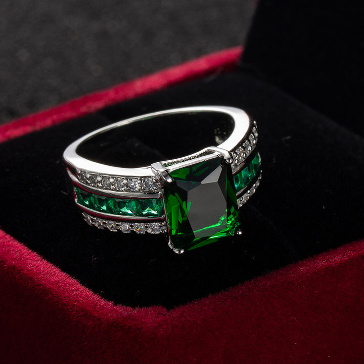 Square Cushion Gemstone Pavé Ring (Luxury Vintage Glam Band)
