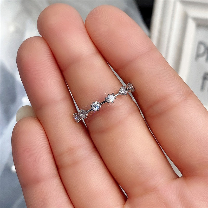 Asymmetric Row Diamond S925 Silver Ring