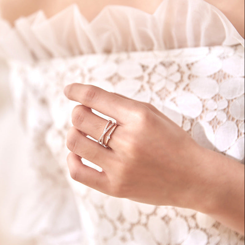 Stellar Interwoven Triple Band Pavé Ring (Light Luxury Niche Design Band)