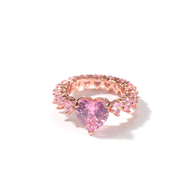 Large Heart‑Diamond Hollow‑Band Ring, Three‑Color Options