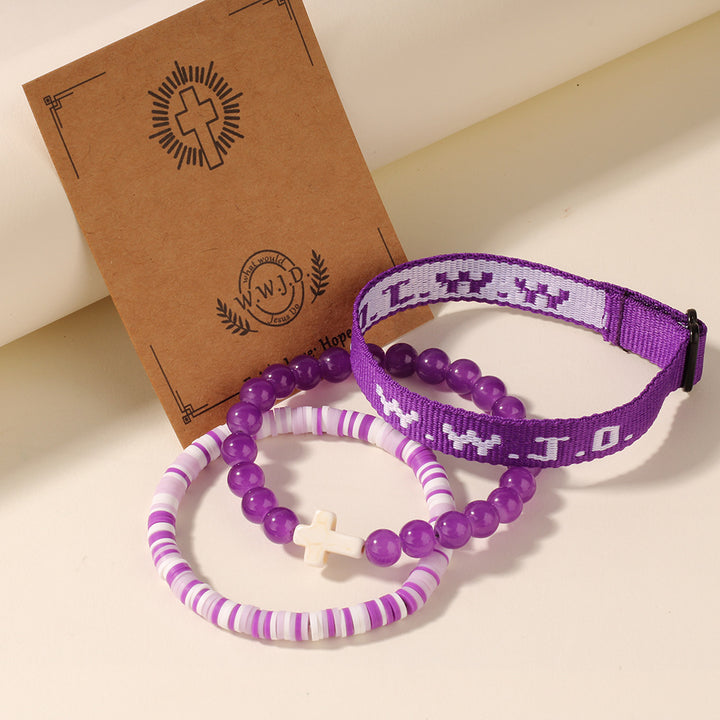 WWJD Series Cross Beaded Webbing Bracelet Set