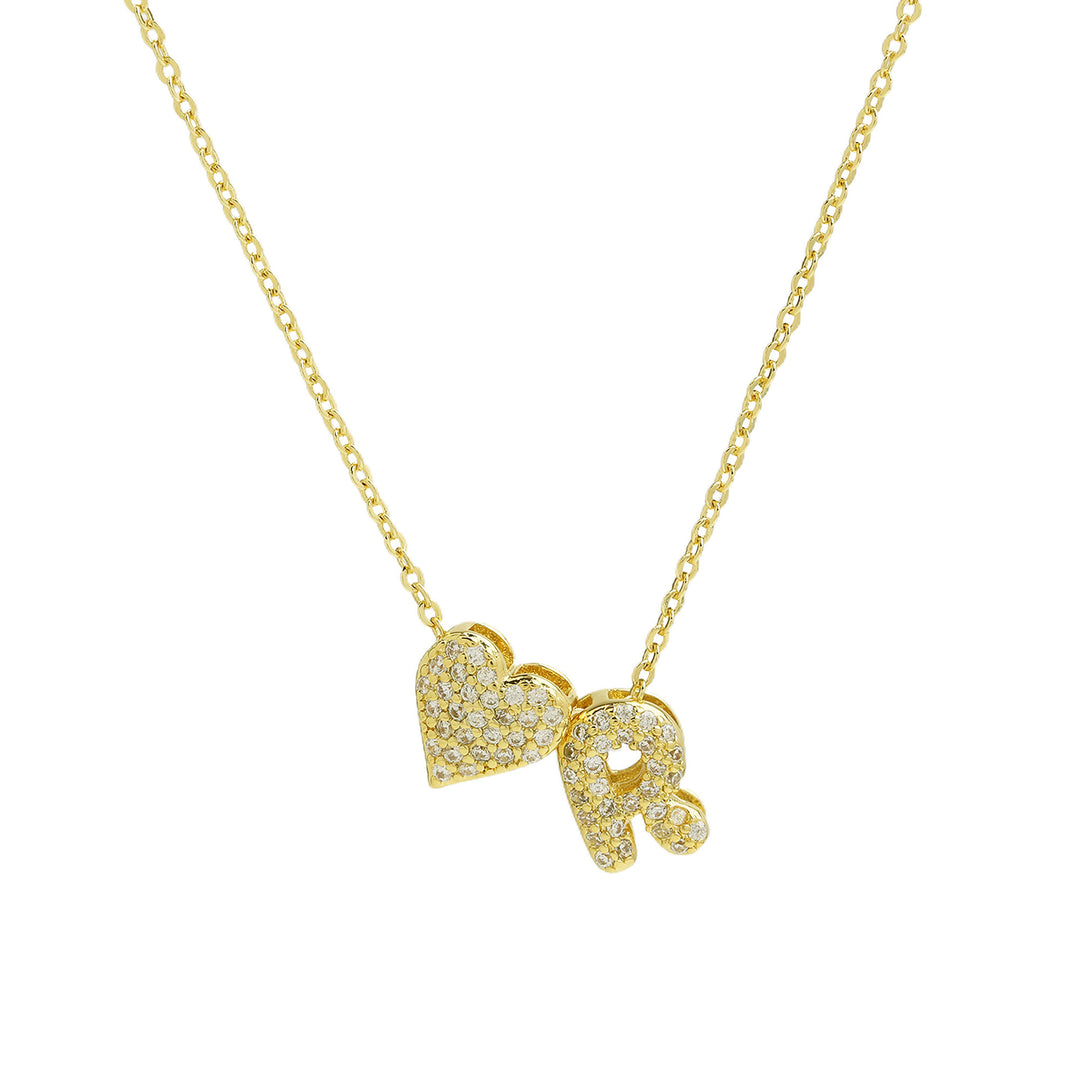 Diamond-Embedded Bubble Heart 26-Letter Name Pendant Necklace