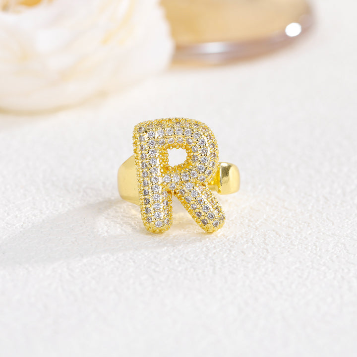 Bubble Letter Full-diamond Open Ring