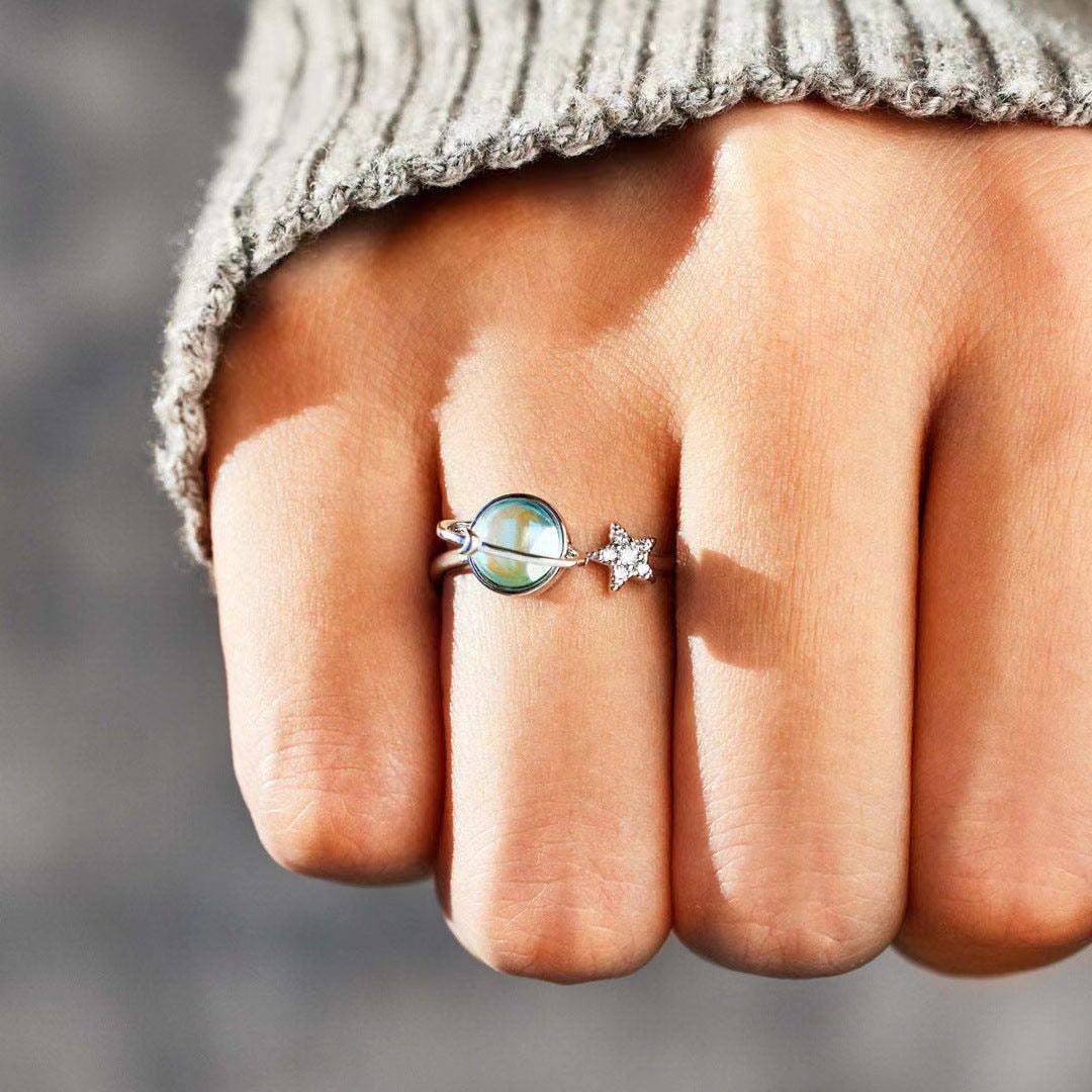 S925 Silver Rotatable Planet Open Ring