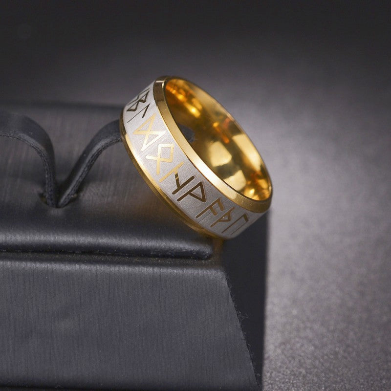 Viking Rune Two-Tone Matte Ring, S925 Silver Minimalist Unisex Couple Band, 4 Colors Gold/Silver/Black/Blue