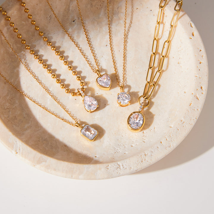 Gold Plated Geometric Diamond Necklace Set (Light Luxury Niche Multi-Style Clavicle Chain Collection)