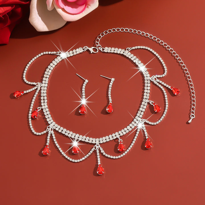 Tassel Drop Rhinestone Choker & Earring Set (Light Luxury Gala Accessory Set)