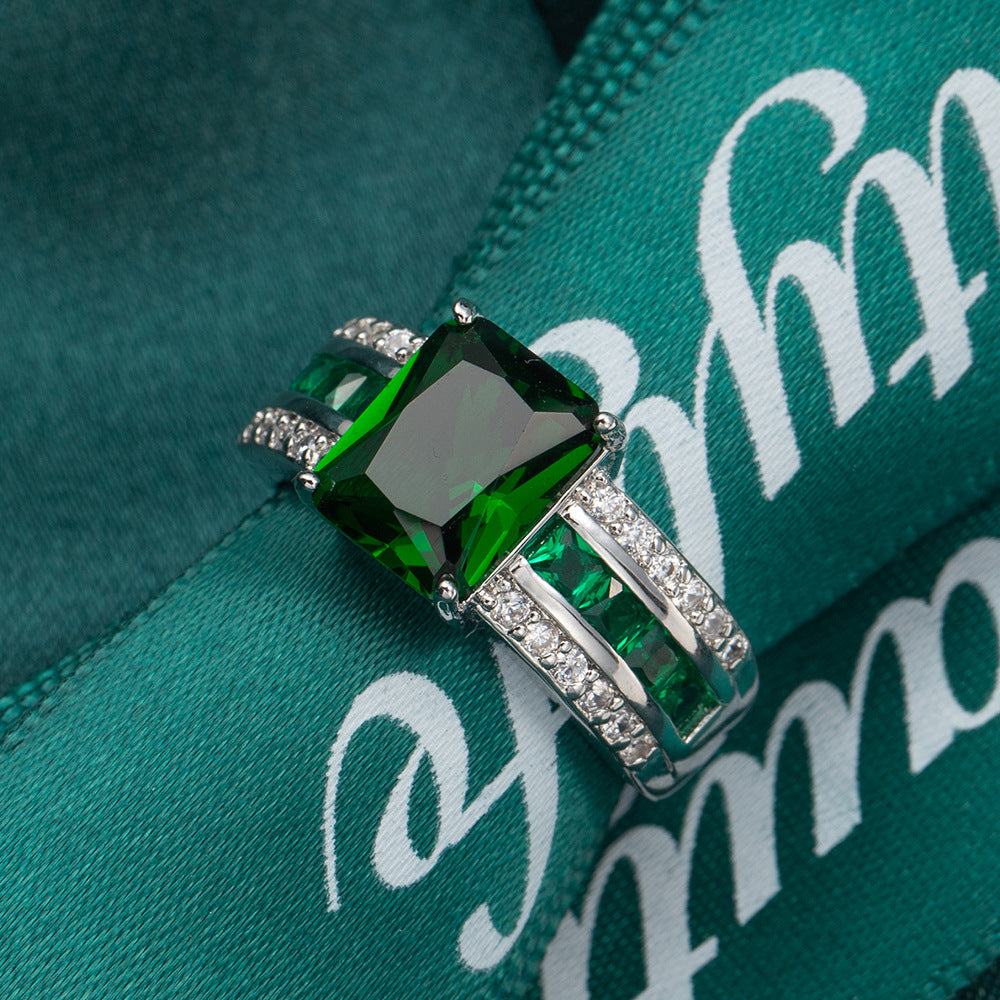 Square Cushion Gemstone Pavé Ring (Luxury Vintage Glam Band)