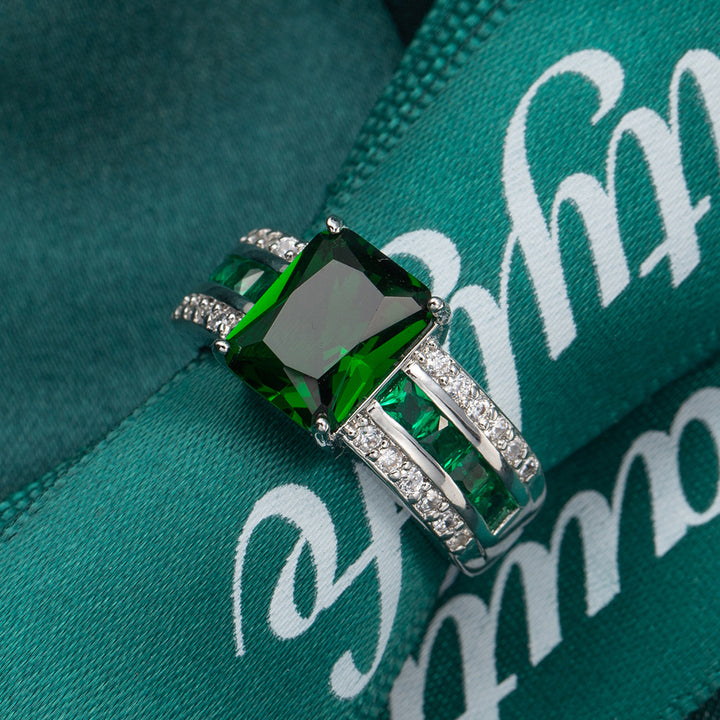 Square Cushion Gemstone Pavé Ring (Luxury Vintage Glam Band)