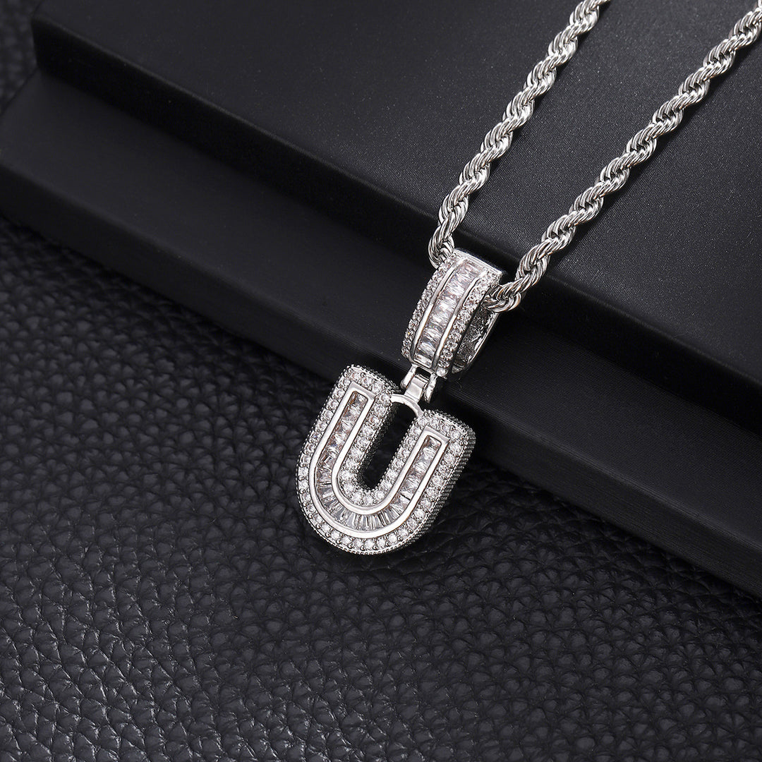 Full-Diamond Letter Cuban Link Necklace (26 Letters Optional | Gold/Silver Dual Tone)